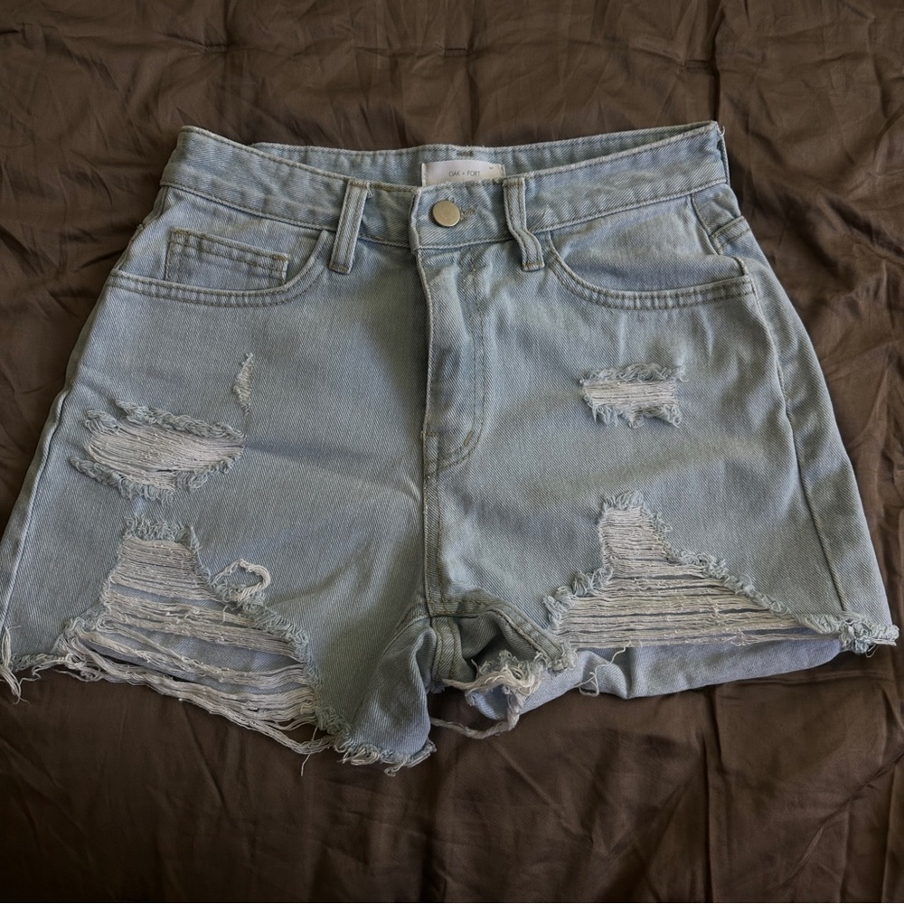 OAK + FORT Blue Jean Shorts Distressed Casual